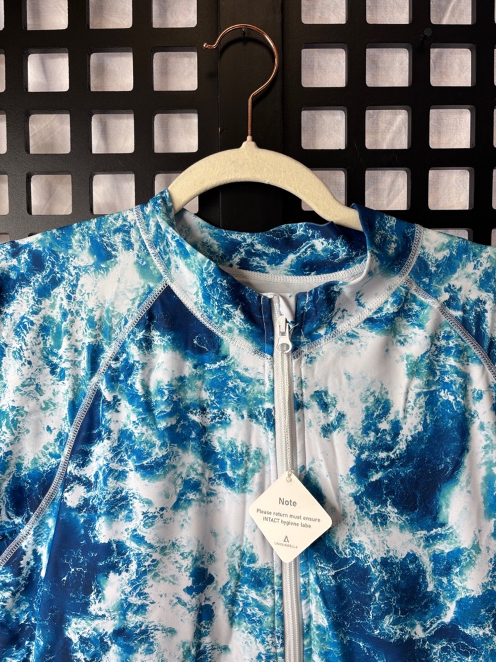 💙 Uniquebella Swim Tunic 3XL Blue White Ocean Wave Zip Long Sleeve 💙 - Picture 2 of 15